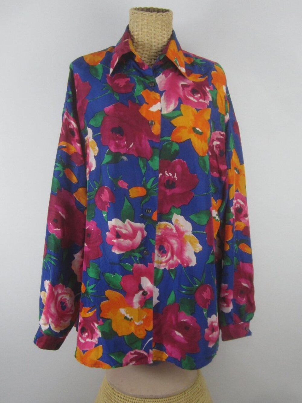 Vtg Compagnie Internationale Express Women M Multicolor Floral 100% Silk Blouse